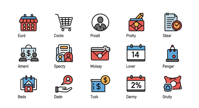 170 Set of 15 modern flat line icons, business and finance web symbols, ecommerce shopping cart, profit growth, customer profile, order delivery, online store, vector illustration 45