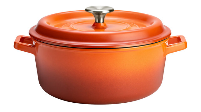 Orange enameled cast iron Dutch oven with lid