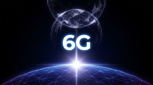 6G network technology concept with digital globe and glowing data connection spheres