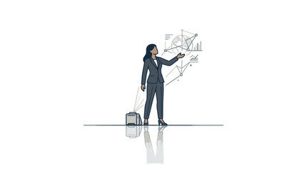 Obraz premium Businesswoman analyzing geometric data visualization in modern office.