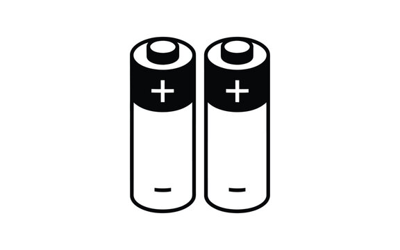 AA battery pair vector icon with plus and minus polarity indicators isolated on white background for electronics power energy supply.