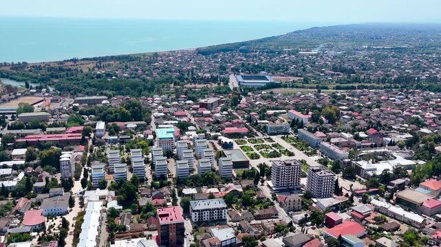 Lankaran Azerbaijan Coastal City Aerial View with Historic Lighthouse, Railway and Caspian Sea 4K