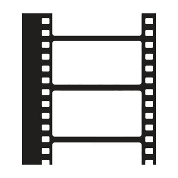 Black silhouette of a vertical strip of photographic with frames, isolated on a white background, cinema and media