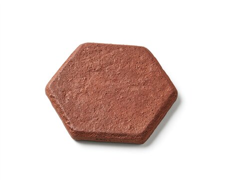 Hexagonal terracotta brick, reddish-brown in color, smooth surface with slight texture.