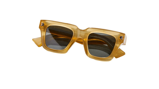 Translucent amber square frame sunglasses with dark lenses
