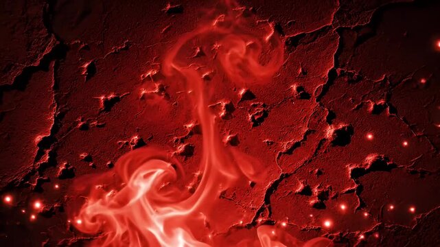 Fiery Red Texture with Glowing Embers and Swirling Smoke, Abstract Background