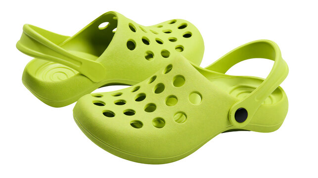 Lime green rubber clogs with holes and strap