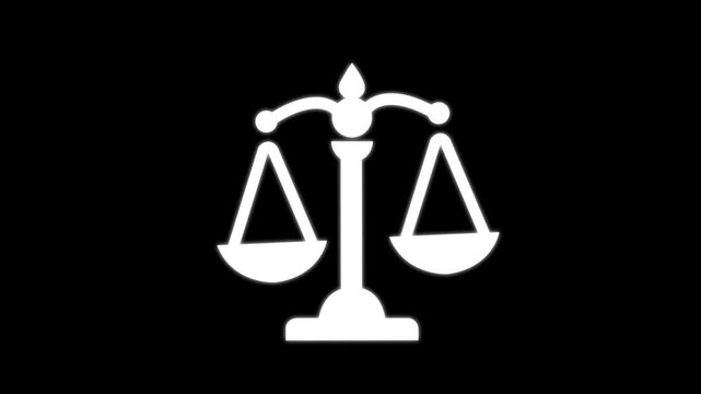 Isolated Scales Icon Animation. Scales of justice. Law, illustration, justice, portrait, outline concept minimal motion elements with on black background. 4k video