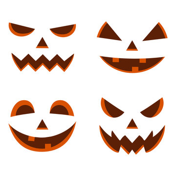 Illustration set of Halloween pumpkins icons on a white background.