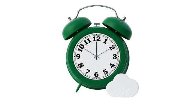 Green retro alarm clock with twin bells and cloud shape
