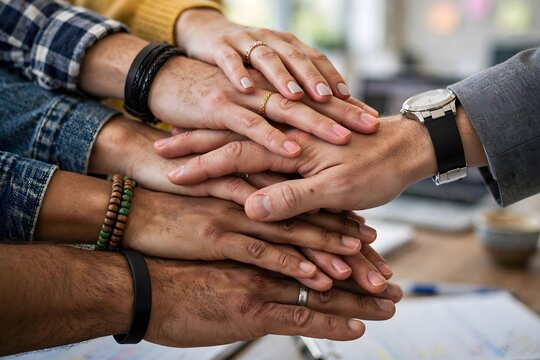 Diverse Team Stacking Hands Together For Unity And Teamwork