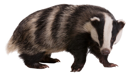 European Badger with distinctive black and white striped face © Motruc