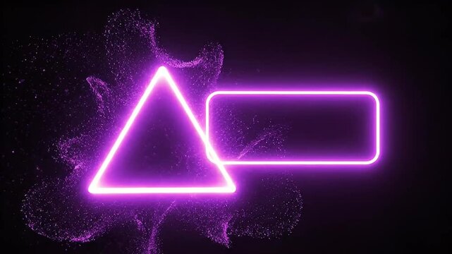 Futuristic Neon Triangle and Rounded Rectangle Shapes with Glowing Particles on Dark Background