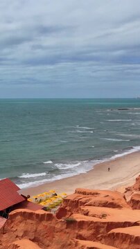 Aerial View of Canoa Quebrada's Colorful Cliffs and Tropical Beach, Ceara