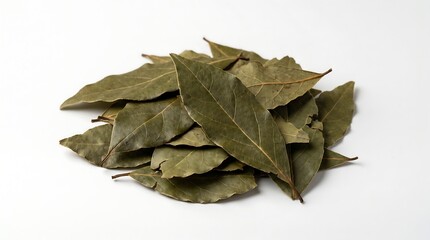 Fototapeta premium ** Fresh Bay Leaves Arranged on White Background for Culinary Cooking and Natural Ingredient Use