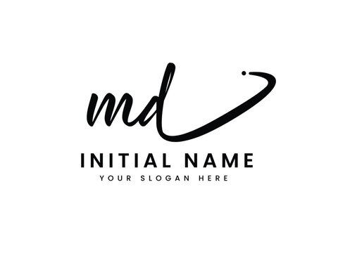 Initial MD Feminine Signature Monogram Logo Design Vector
