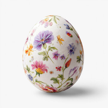Hand painted floral Easter egg decoration with watercolor wildflower pattern isolated