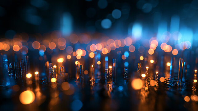 Futuristic Digital Technology Background with Glowing Bokeh Lights