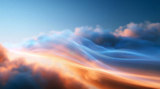 Abstract Cloud Wave Background with Glowing Flowing Light Streaks