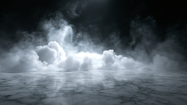 Dramatic Fog and Smoke Over Dark Marble Surface
