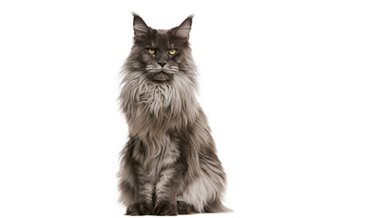 Maine Coon cat with long grey fur sitting and looking forward © dominica