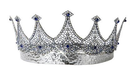 Ornate silver crown with blue gems and pearls © dominica