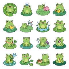 Fototapeta premium Cartoon Frogs Engaged in Playful Everyday Activities.