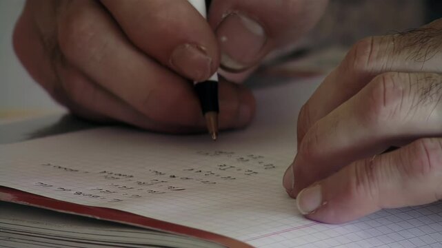Close Up Of Prisoner Solving Math Problems In Notebook At Correctional Facility - 4K