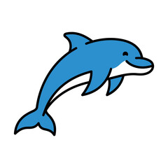 Fototapeta premium Cute blue dolphin jumping graphic design illustration isolated on white background with illustration swimming wildlife template isolated background friendly blowhole