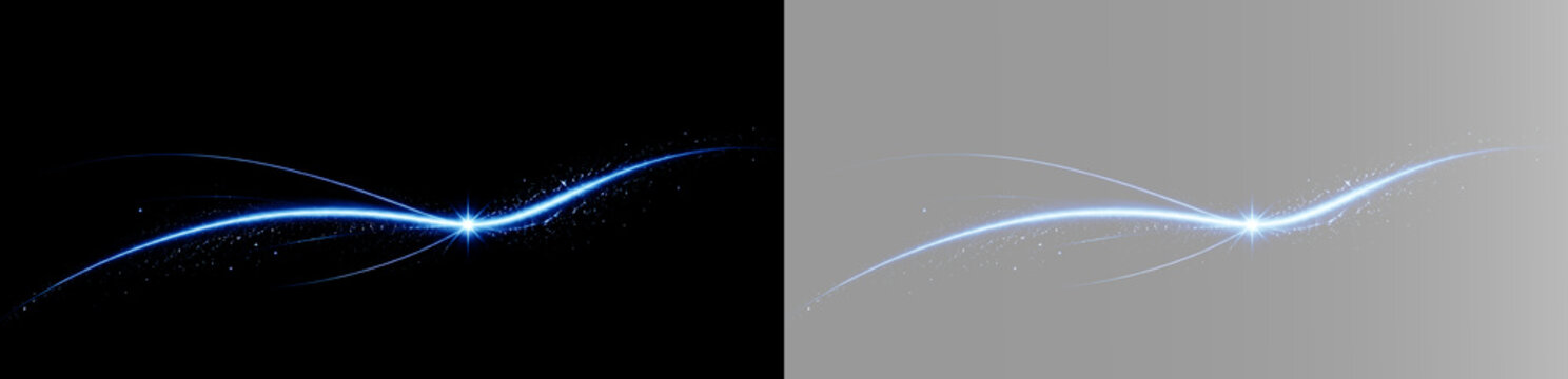 blue glowing wave with thin flowing light trails, bright delicate spark and smooth modern energy effect PNG