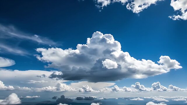 Vast Blue Sky with Dramatic Cumulus Clouds and Wispy Cirrus Formations