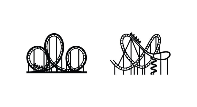 Roller coaster track outlines against a white background a black silhouette rollercoaster