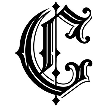 Black and white gothic capital letter c vector illustration in traditional medieval calligraphy style with illustration calligraphy medieval