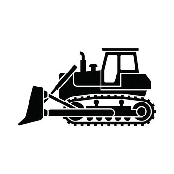 Black Bulldozer Silhouette Icon Isolated on White Background