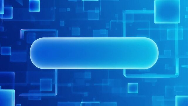 Abstract blue motion footage featuring a floating rounded button surrounded by geometric squares in a smooth seamless digital loop animation