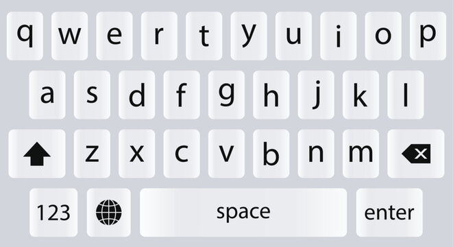 White Mobile Keyboard QWERTY Layout with Letter and Function Keys Flat Vector on Light Background