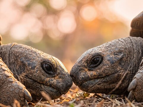 Aldabra Giant Tortoise Courtship, Tender Courtship Between Tortoises in Nature