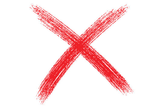 Red cross mark features a distressed, scratchy paint texture overlay. This single crossmark icon is an abstract vector design element.