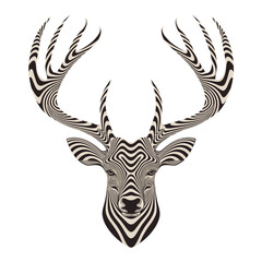 Fototapeta premium Abstract deer head with optical illusion zebra stripes pattern on white