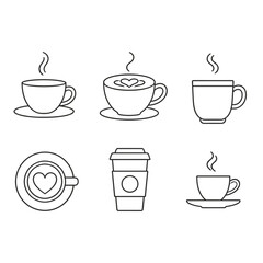 Fototapeta premium Coffee cup icons set with outline style for menu and cafe branding