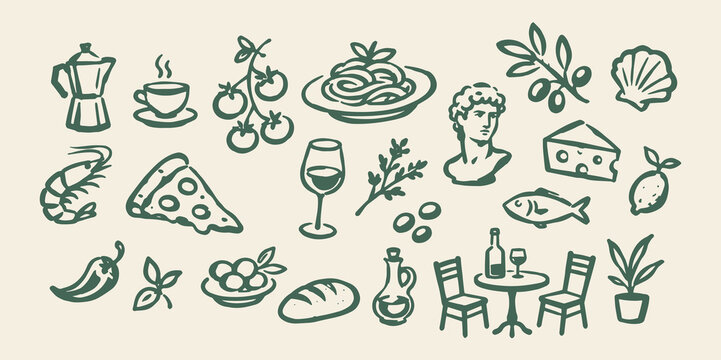 Mediterranean Food Doodle Set Illustration