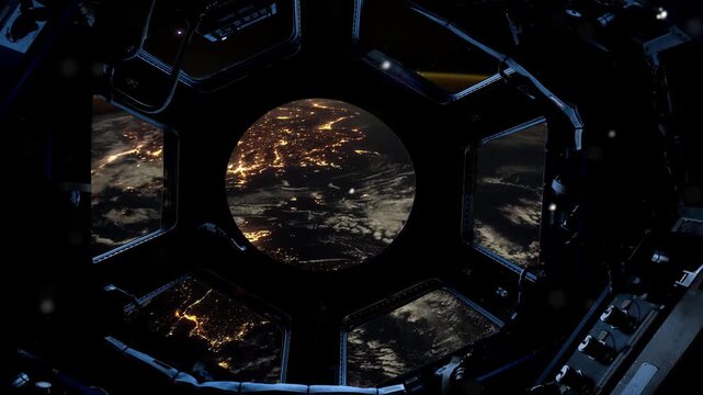 View Of Earth At Night From Space Station Window, Elements of this Video furnished by NASA - 4K