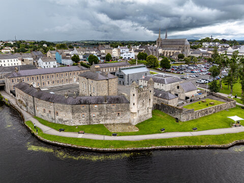 Aerial view of Enniskillen on the banks of Lough Erne in Northern Ireland. Irelands only island town.