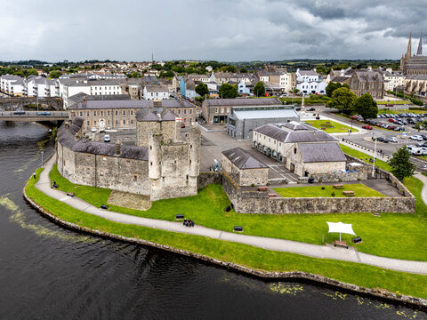 Aerial view of Enniskillen on the banks of Lough Erne in Northern Ireland. Irelands only island town.
