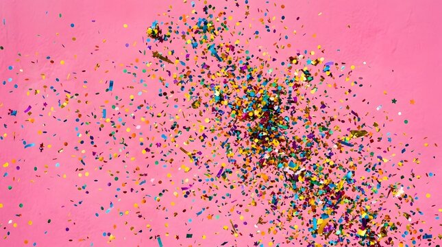 Vibrant Pink Confetti Cascade Across Bold Background.