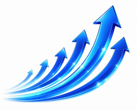 Blue glossy arrows pointing up representing business growth and success