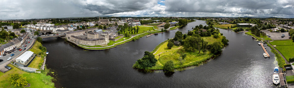 Aerial view of Enniskillen on the banks of Lough Erne in Northern Ireland. Irelands only island town.