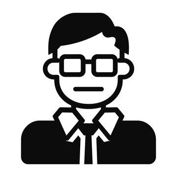 Business man user profile avatar icon with glasses and a tie. Symbolizing professional identity. A user account. Employee representation