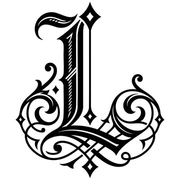 Vintage gothic letter l monogram vector illustration with ornate flourish and baroque calligraphy design letter l monogram