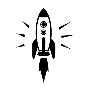 Rocket icon launching and flying, symbolizing startup growth, business innovation, scientific exploration, space travel, success, progress, and ambition